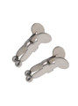 Pair of round-head e-stim nipple and penis clamps with adjustable screws and smooth metal tips.