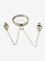 Slave collar with nipple clamps, highlighting the sturdy construction and polished steel finish.
