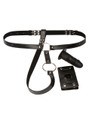 Black strap-on harness with detachable silicone anal plug and leatherette O-ring design