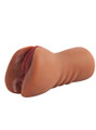 Dark skin pocket pussy stroker with visible vaginal and anal openings