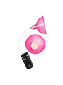 Dual breast suction cups featuring internal nipple brushes and white air tubing