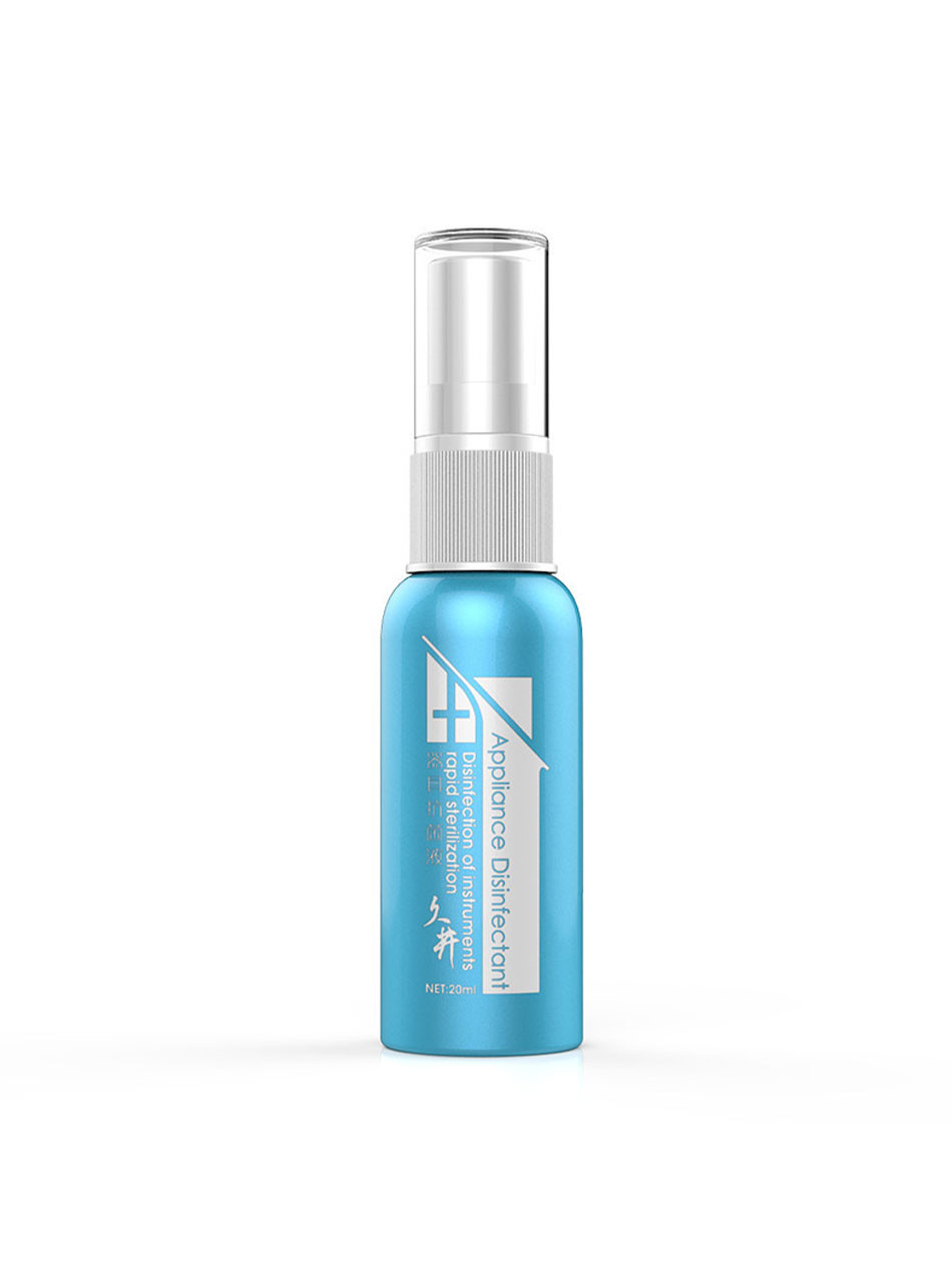 Blue 20ml disinfectant spray bottle standing upright