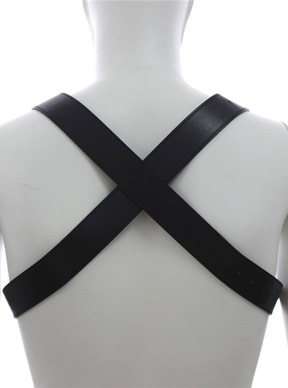 Rear view showing black X-back harness straps