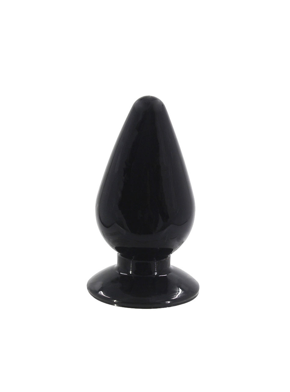 Black teardrop-shaped TPE anal plug on white background.
