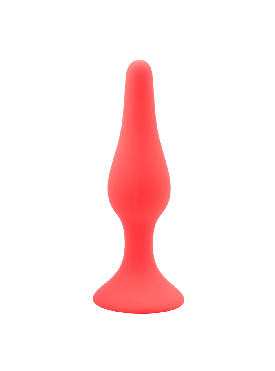 Red silicone anal plug with suction base - tapered shape for comfortable use