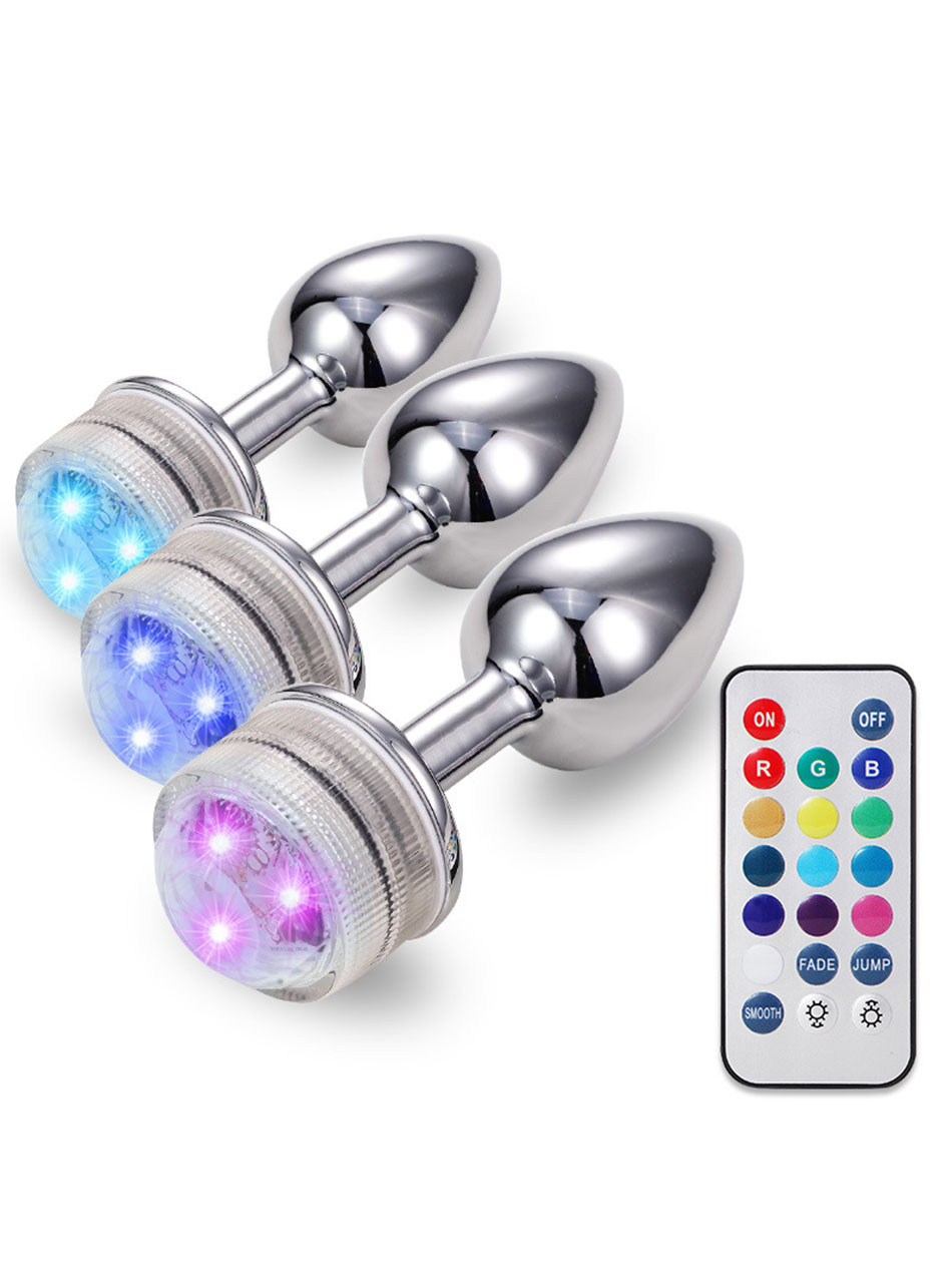 glowing anal plugs set with multicolor LED display