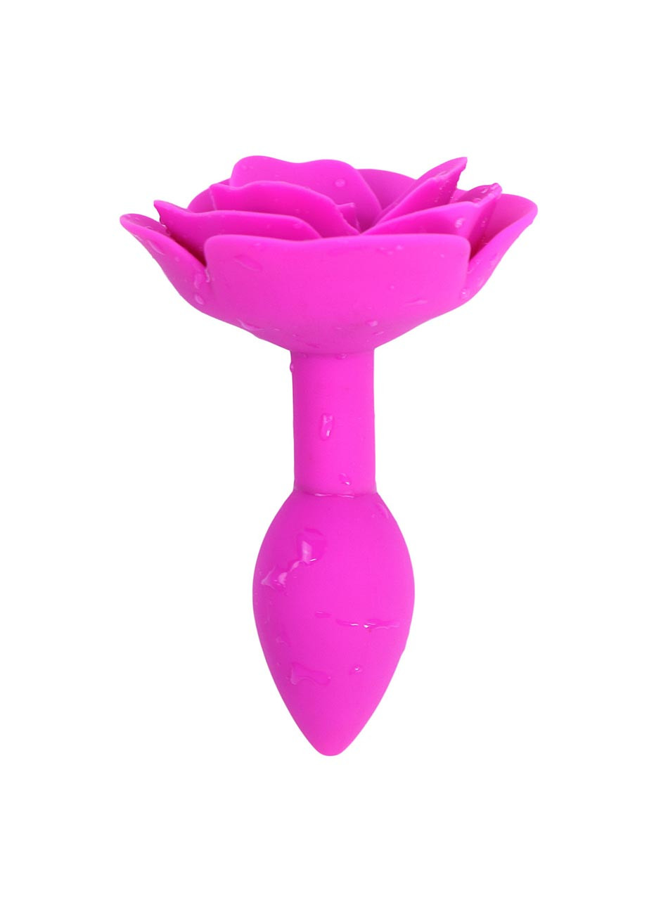 Hot pink silicone rose anal plug front view