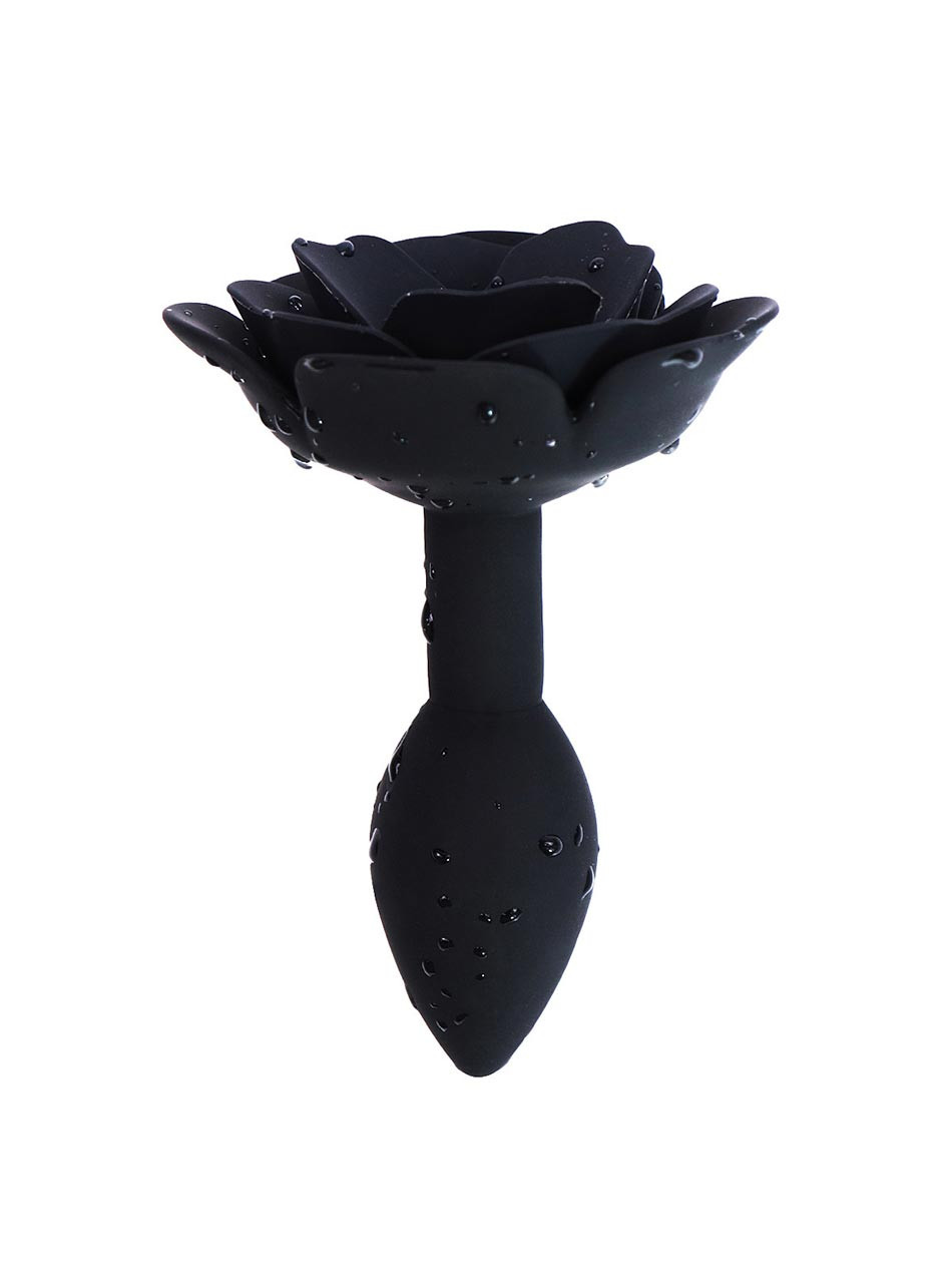 Black silicone rose anal plug front view