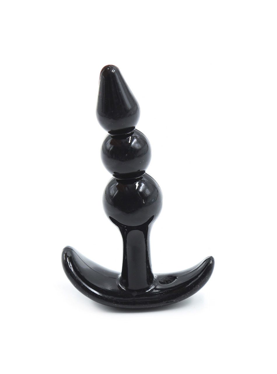 Black beaded silicone anal plug front view