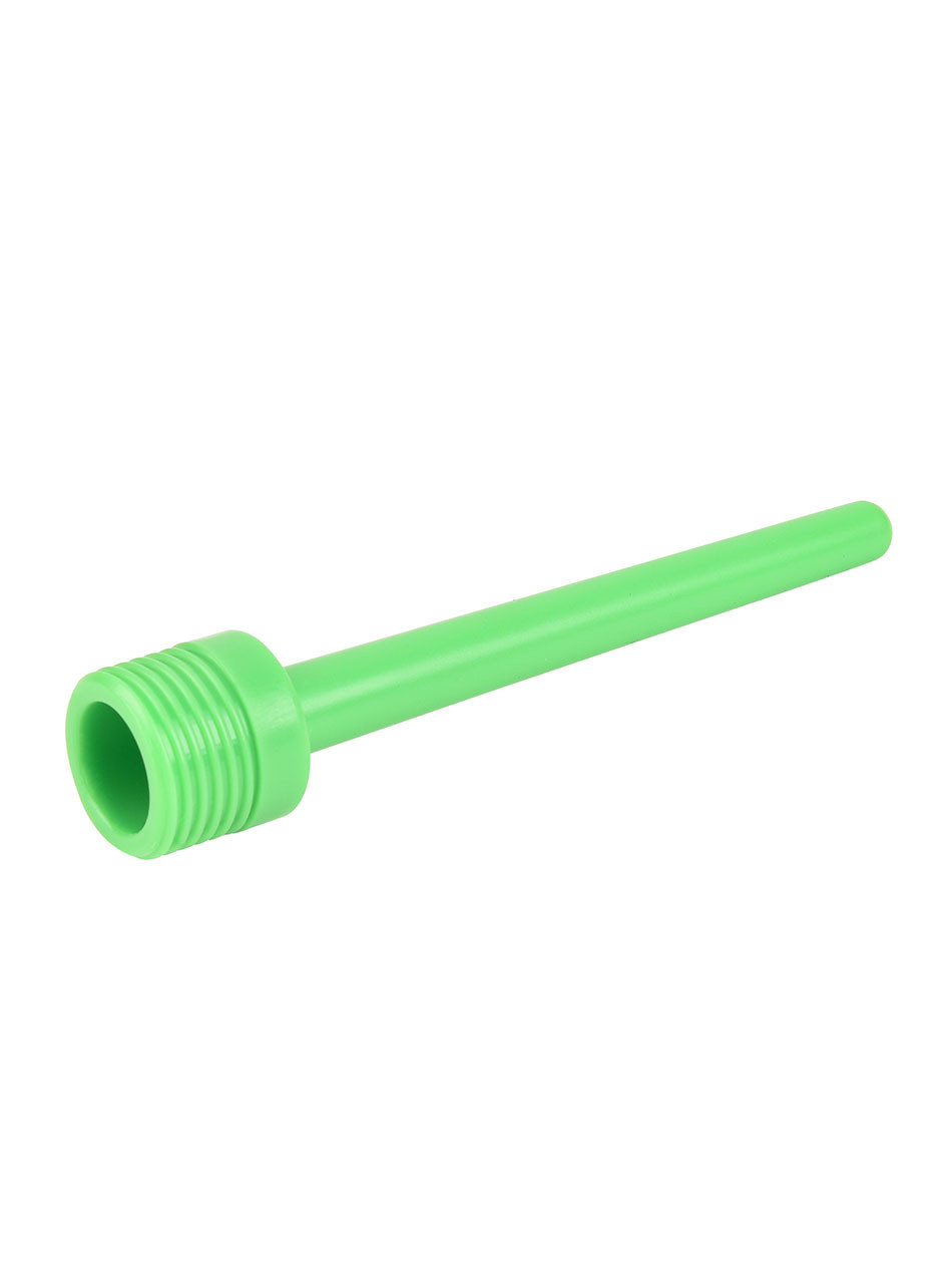 Green ABS slim shower douche nozzle shown from side with hollow threaded connector