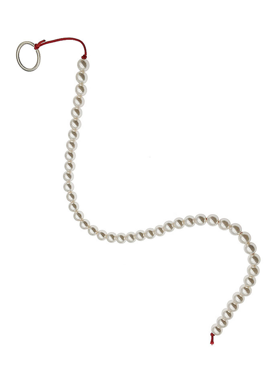 Pearl Trail long pearl-style ABS anal beads with red cord and metal pull ring