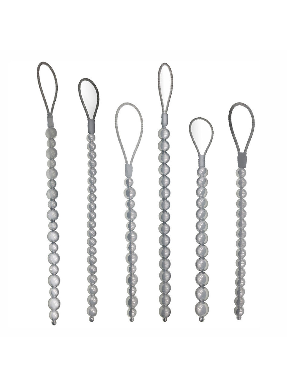 Stainless steel anal beads in multiple bead size options with flexible cable loop handles