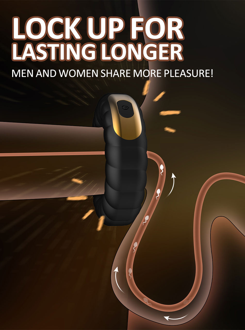 Tire Grip vibrating cock ring shown in use position for shared vibration during partner play.