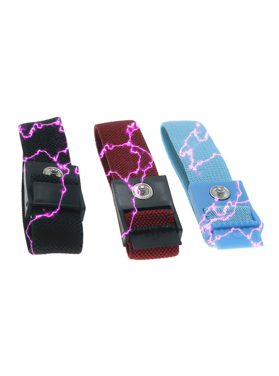 Conductive e-stim strap rings in black red and blue with electric effect