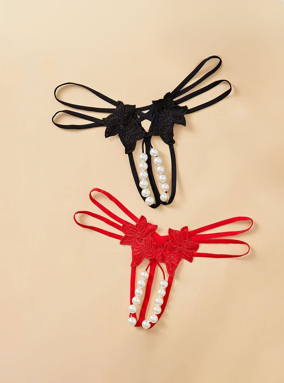 Black and red double pearl crotchless G-strings
