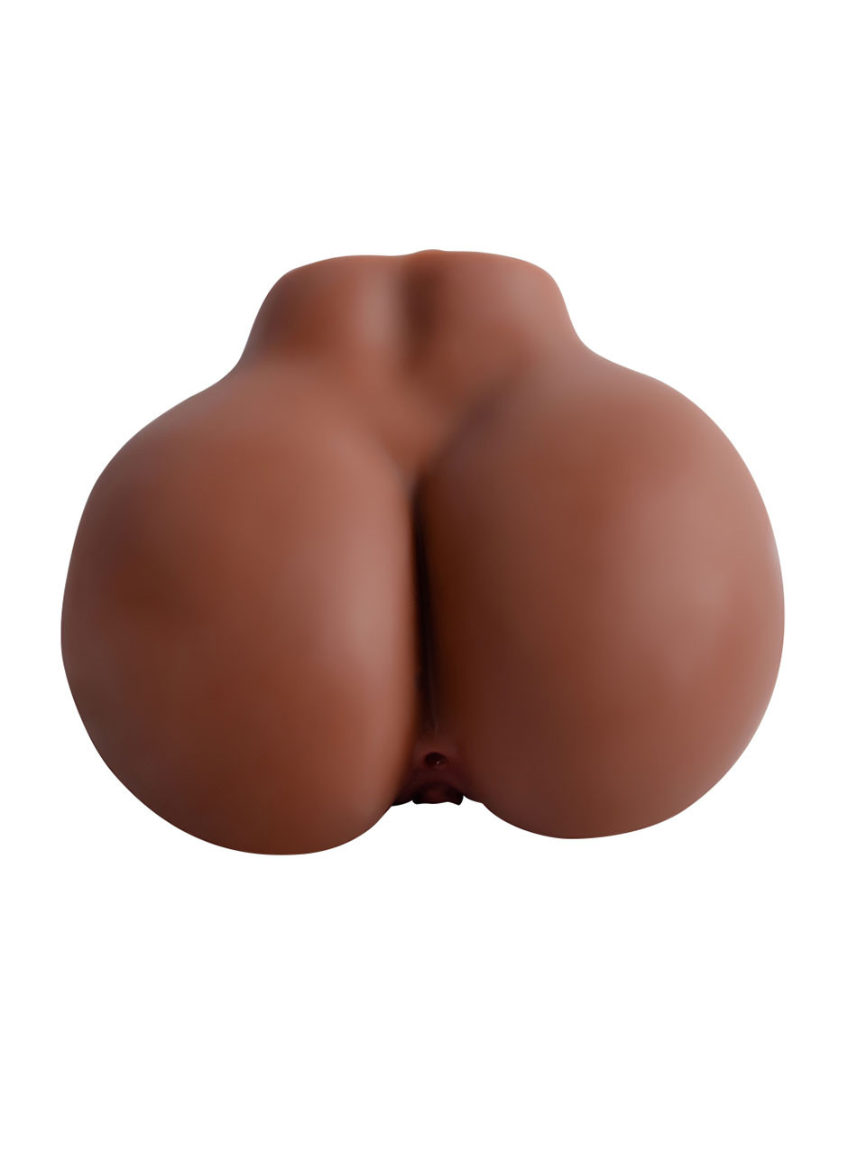 Rear view of Diamond dark skin tone masturbator showing her oversized rounded buttocks and anal entrance