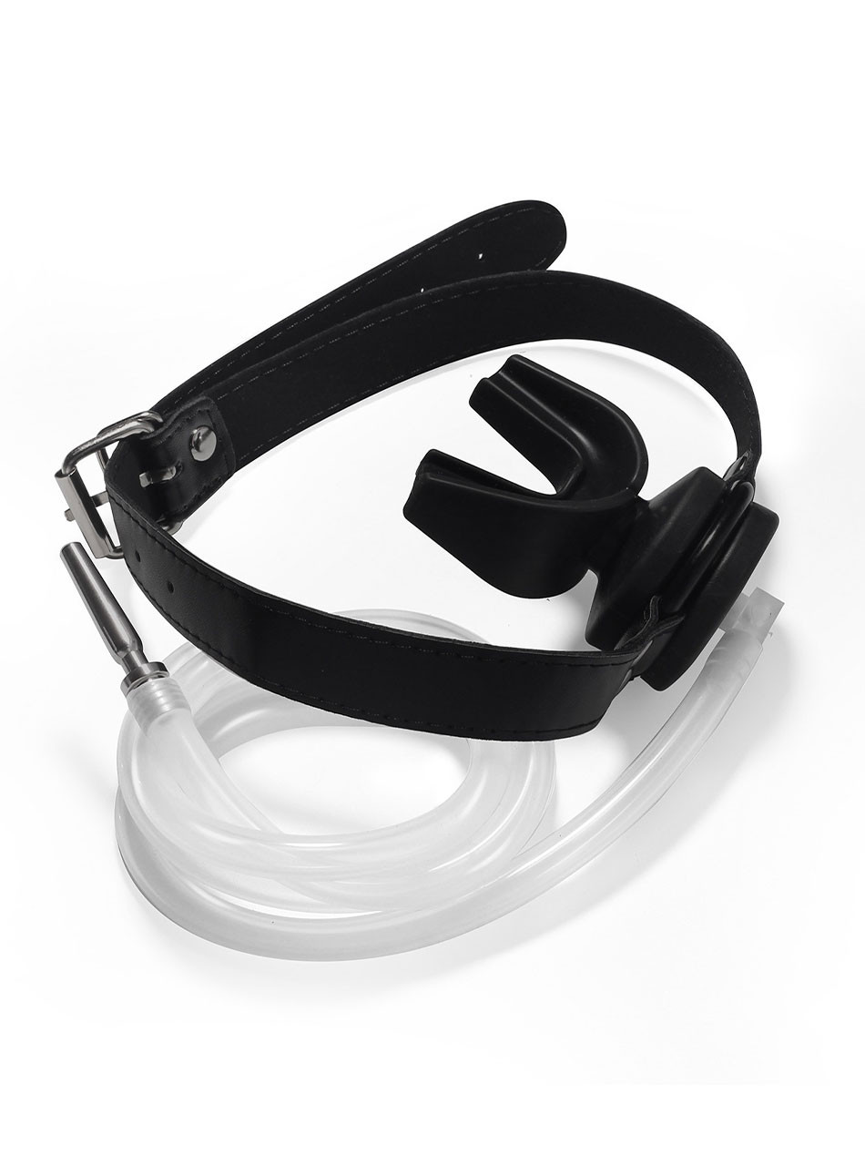 The Lollipop Black Streamline Kit with a clear hollow gag, showcasing the path of hydration for watersport connoisseurs