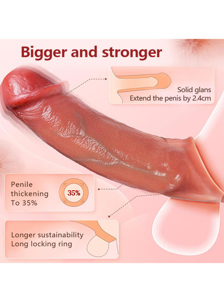 Penis extender sleeve increases length by 2.4cm and girth by 35%, with solid glans tip.