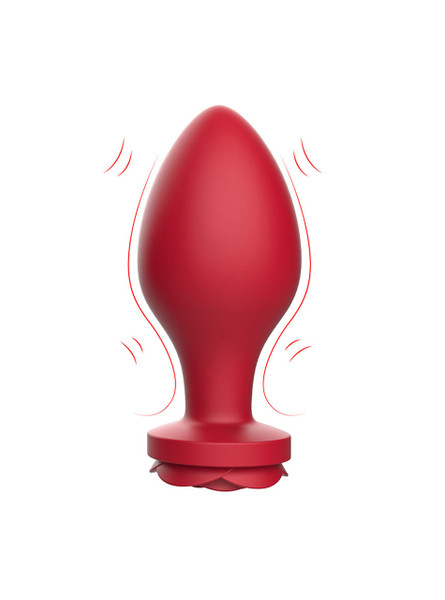 Red rose anal plug with heavy steel ball inside and textured silicone body.