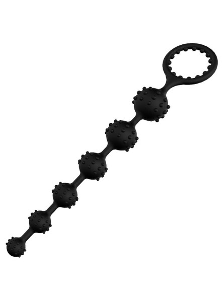 Full-length black spiked anal beads with pull handle