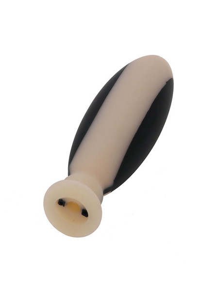 Close‑up of anal plug base with dual electrode contact points.