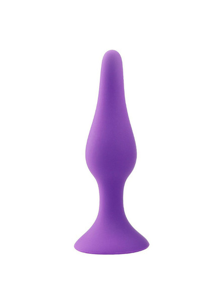 Purple silicone anal plug with suction base - tapered shape for comfortable use