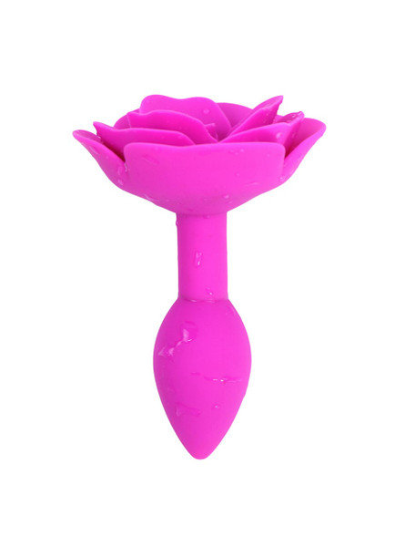 Hot pink silicone rose anal plug front view