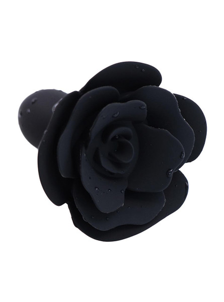 Matte black rose shaped anal plug close-up