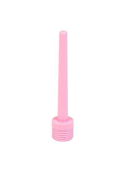 Pink ABS slim shower douche nozzle standing upright with threaded base