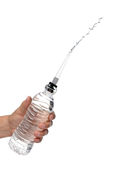 SwitchStream silicone bottle douche and enema nozzle attached to water bottle with water stream