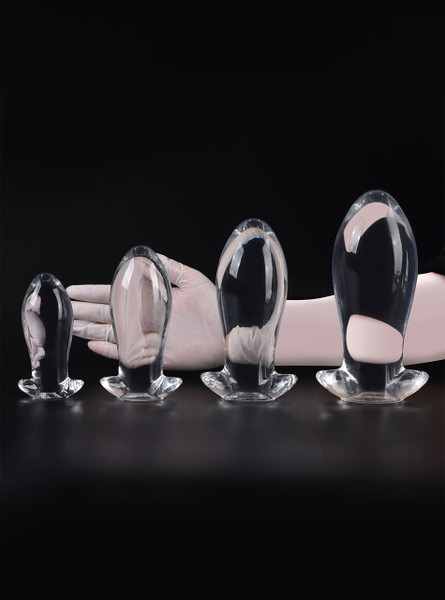 Clear TPE anal dragon egg butt plugs in Small, Medium, Large and XL sizes