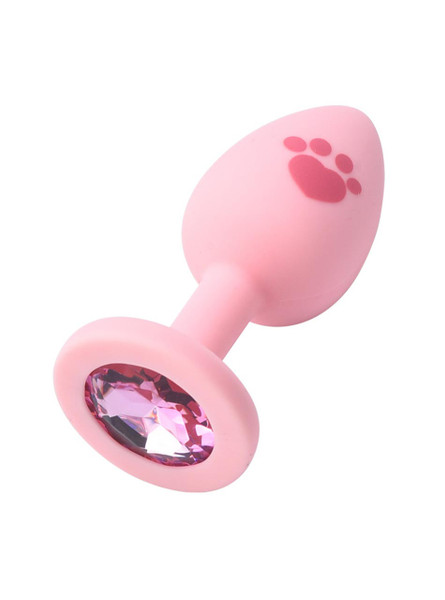 Pink Paw Paw silicone butt plug with paw print detail and pink jewel base