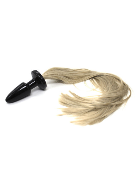Anal plug with a luxurious blonde pony tail, crafted for an authentic pet play experience.
