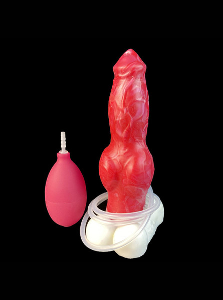 Animal German Shepherd Inflatable & Squirt Silicone Dildo - Red