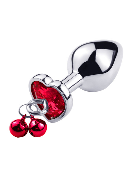 Detailed image of red gem and bell on metal butt plug
