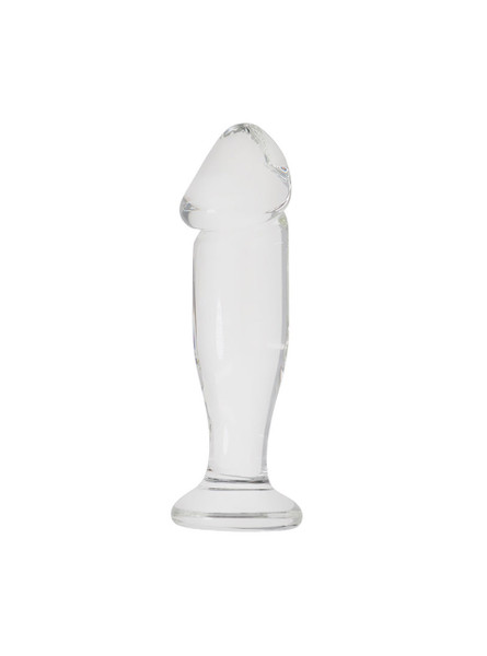 Crystal glass penis-shaped butt plug with flared base