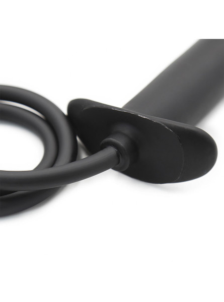 Inflatable Black Rubber Butt Plug with handheld pump, designed for customizable pleasure and safe, comfortable wear.