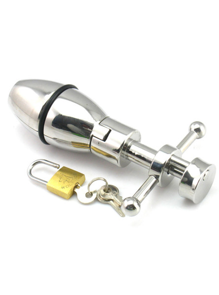 Side view of the expanding anal plug with included accessories