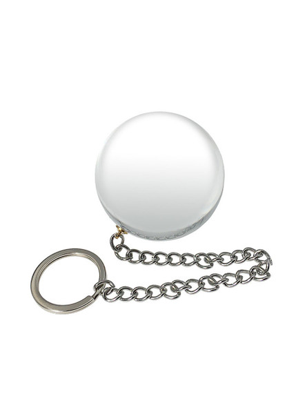 Close-up of the glass anal ball and retrieval chain, emphasizing its smooth surface and heavy feel.