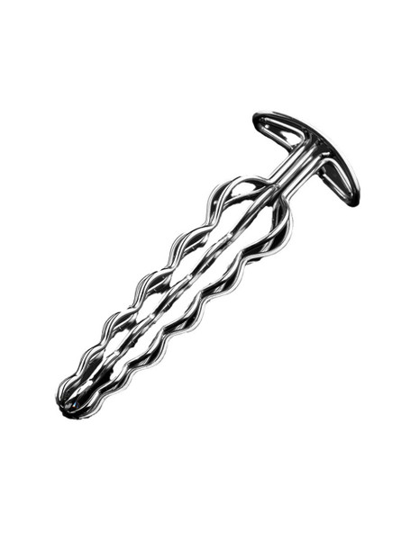 Stainless steel anal plug with six-ball design, showcasing the gradual widening for intense stimulation.