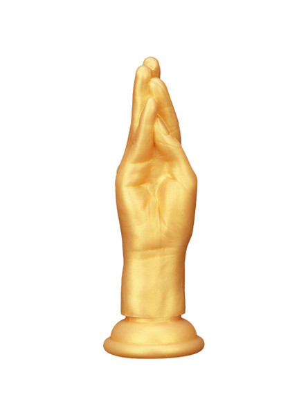 Golden silicone hand-shaped dildo