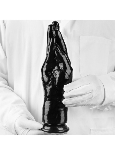 Black silicone hand-shaped dildo, perfect for extreme anal or vaginal stretching.