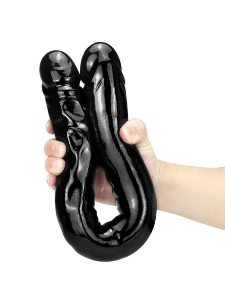 Flexible black double-ended dildo for anal and vaginal use