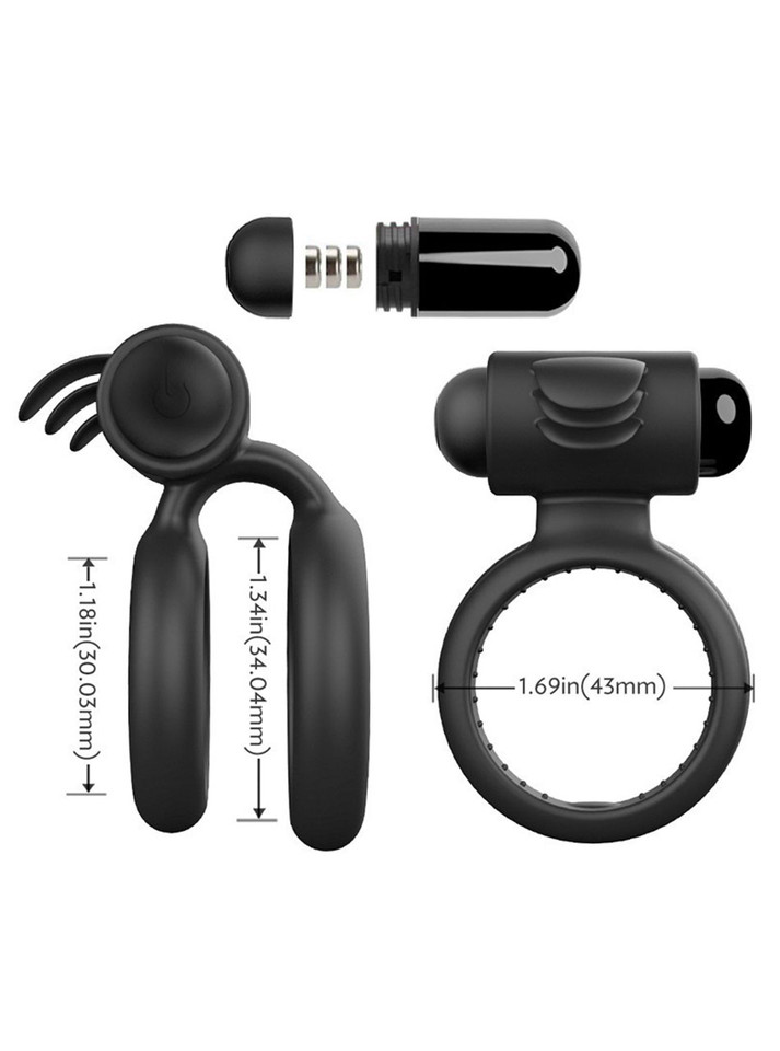 Cock ring disassembled showing bullet vibe and ring measurements