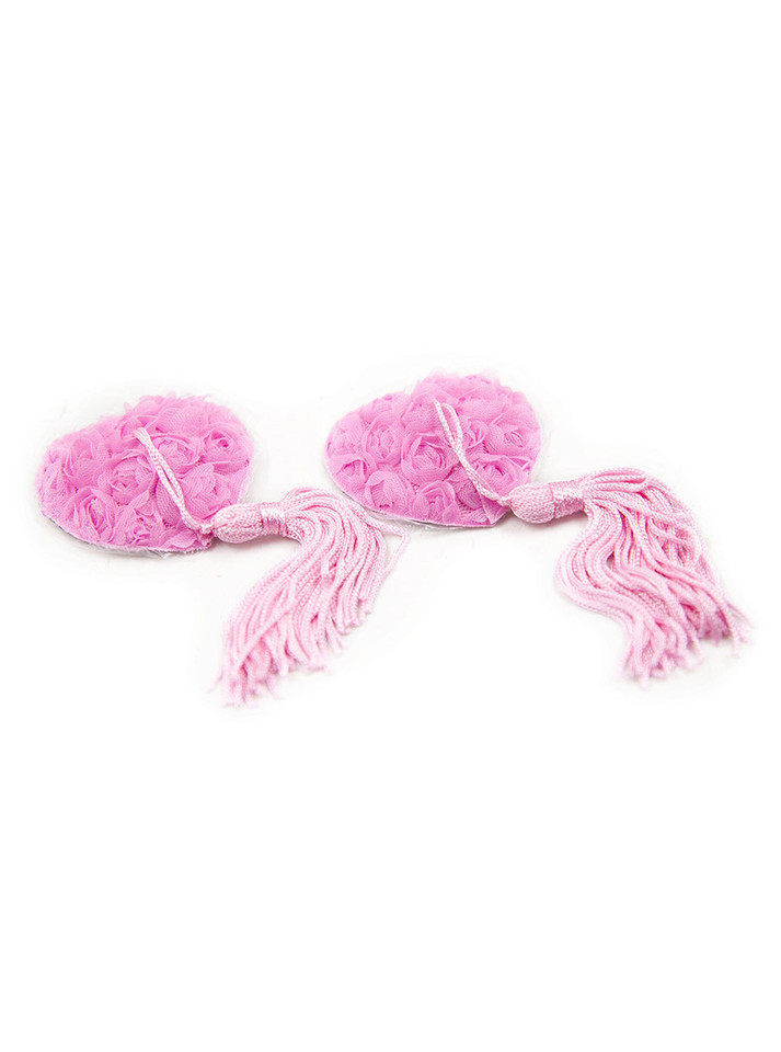 Pink rosette nipple pasties with dangling tassels