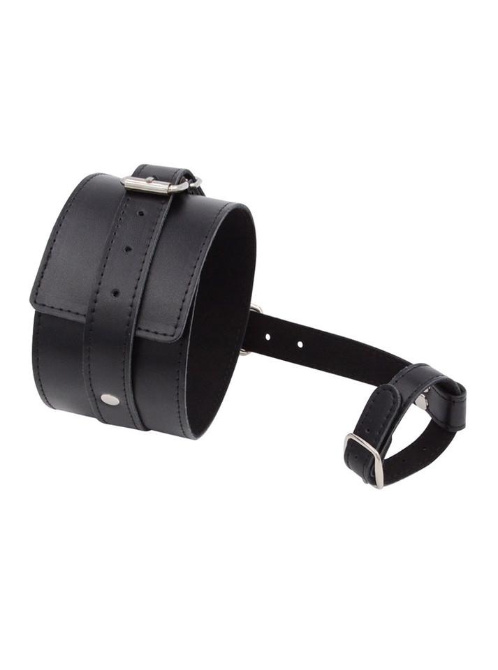 Black toe-to-ankle restraint cuff with PU leather and metal buckles
