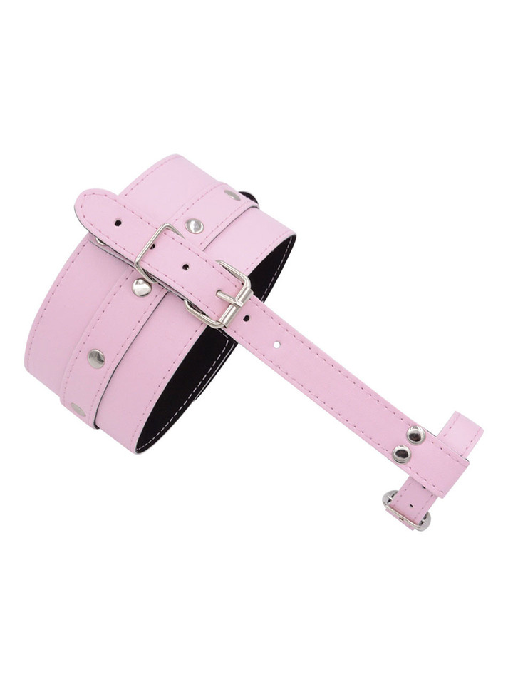 Pastel pink PU leather toe-to-ankle restraint cuff with metal buckles