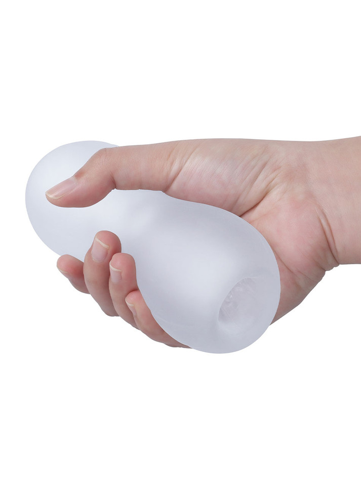 Transparent TPE stroker showing inner dot texture tunnel