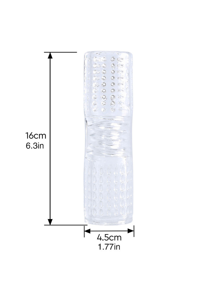Transparent double-ended stroker with beaded and ribbed textures