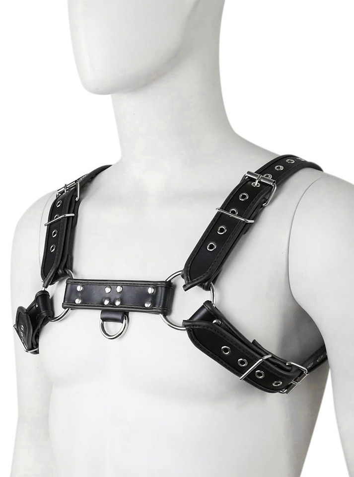 Chest harness worn on mannequin showing fit and design